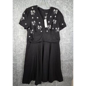 NWT Sheen Women's Short Sleeve Midi Dress Black Size 18